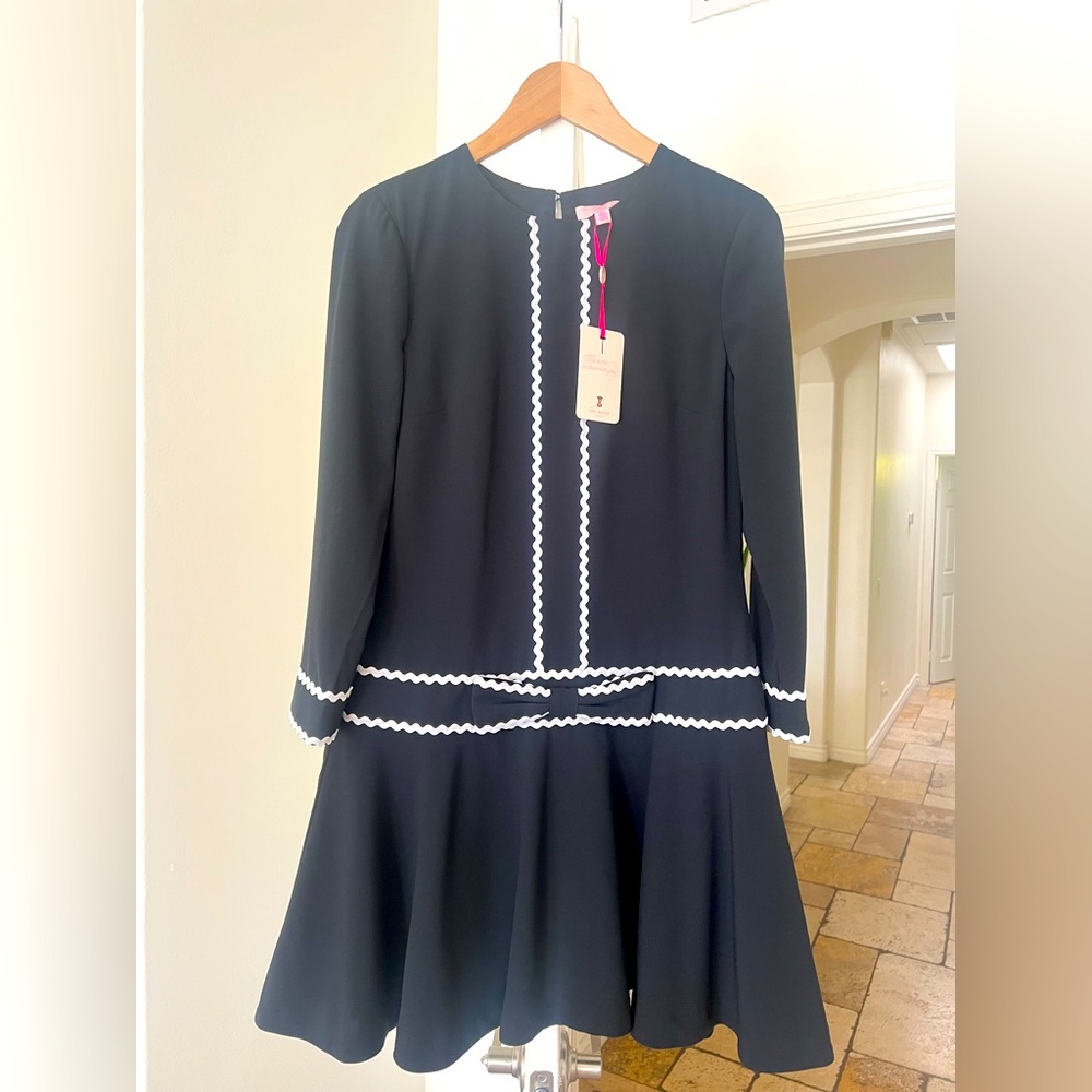 Ted Baker fun flirty black Dress with White Trim- size 2